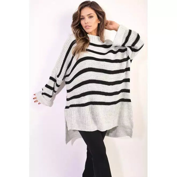 Neck Oversized Open Shoulder Long Sleeve Knitted Jumper - Beyond paradise