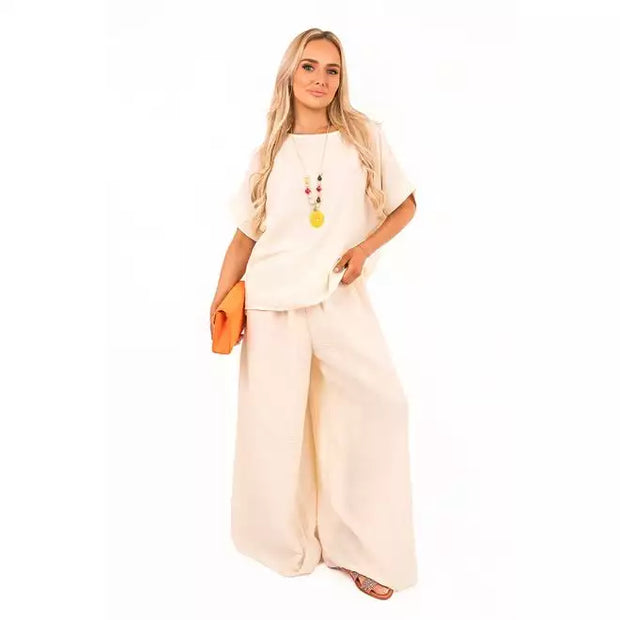 Fit Short Sleeve Top and Wide Trousers Co-ord Set - Beyond paradise