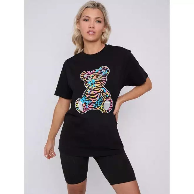 Animal Print Teddy Graphic Printed T-Shirt - Beyond paradise