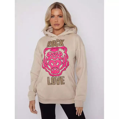 Rock Love Tiger Graphic Print Hoodie