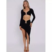 Slinky Horseshoe Buckle Detail Crop Top & Skirt Co-ord - Beyond paradise