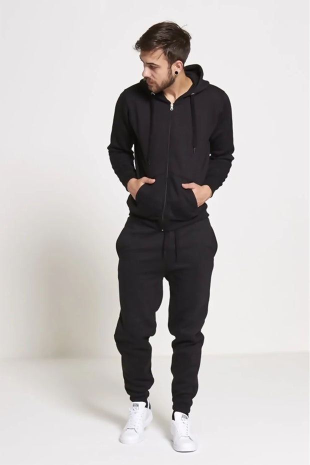 Mens Black Fleece Jogging Pockets Plain Tracksuit