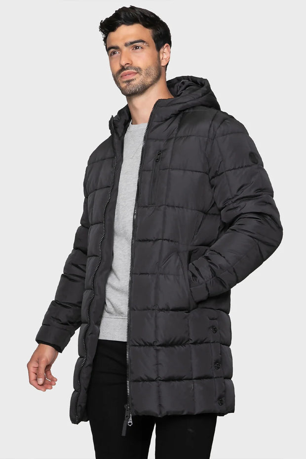 Mens Black Longmead Sqaure Quilted Longline Jacket