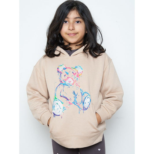 Kids Colour Drip Teddy Graphic Print Hoodie
