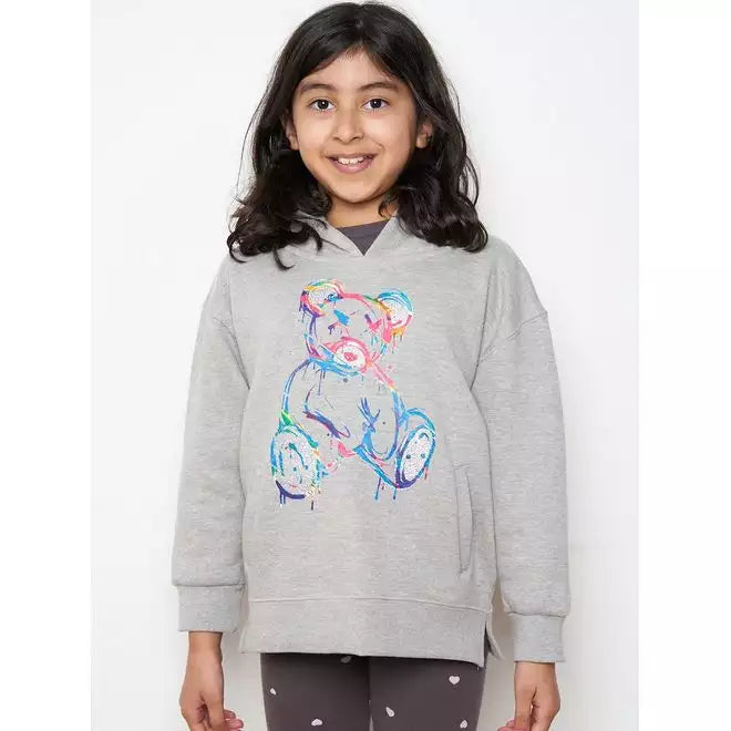 Kids Colour Drip Teddy Graphic Print Hoodie