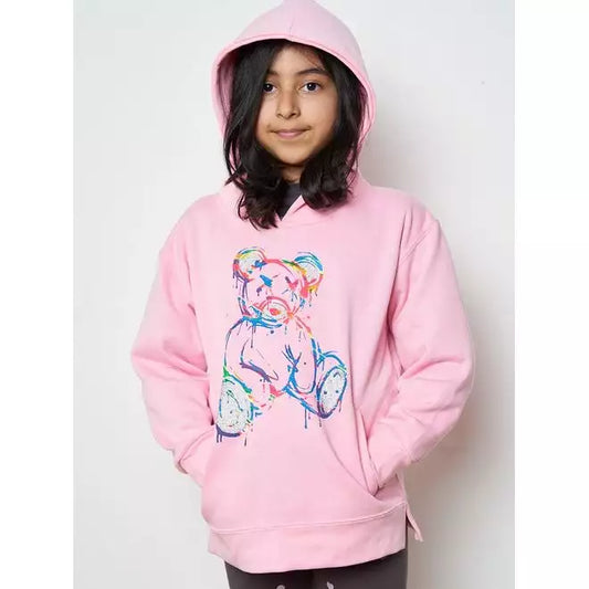 Kids Colour Drip Teddy Graphic Print Hoodie