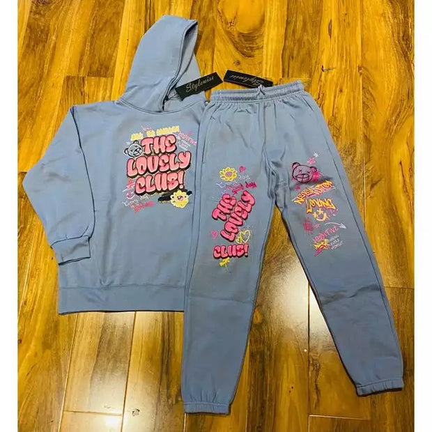 Kids Lovely Club Slogan Fleece Co-ord - Beyond paradise