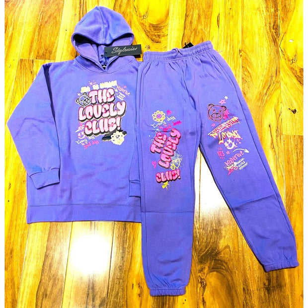 Kids Lovely Club Slogan Fleece Co-ord - Beyond paradise