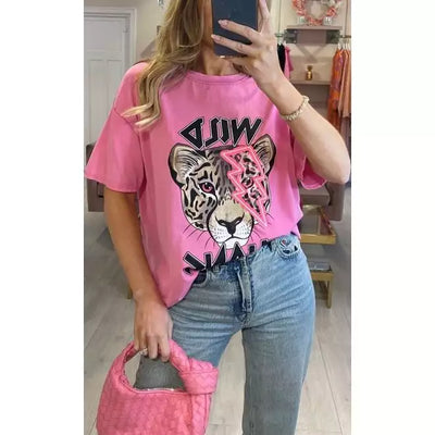 CERISE WILD THANG TIGER SLOGAN OVERSIZED T-SHIRT - Beyond paradise