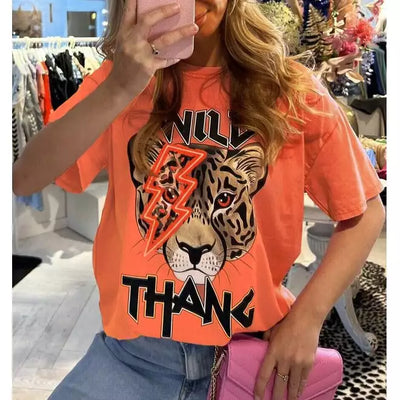 ORANGE WILD THANG TIGER SLOGAN T-SHIRT - Beyond paradise