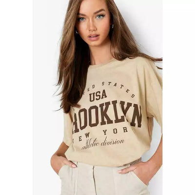 STONE BROOKLYN PRINT SLOGAN OVERSIZED T-SHIRT - Beyond paradise