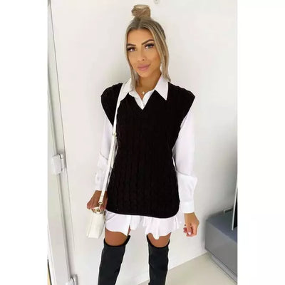 BLACK Cable Knit Sleeveless Vest Top - Beyond paradise