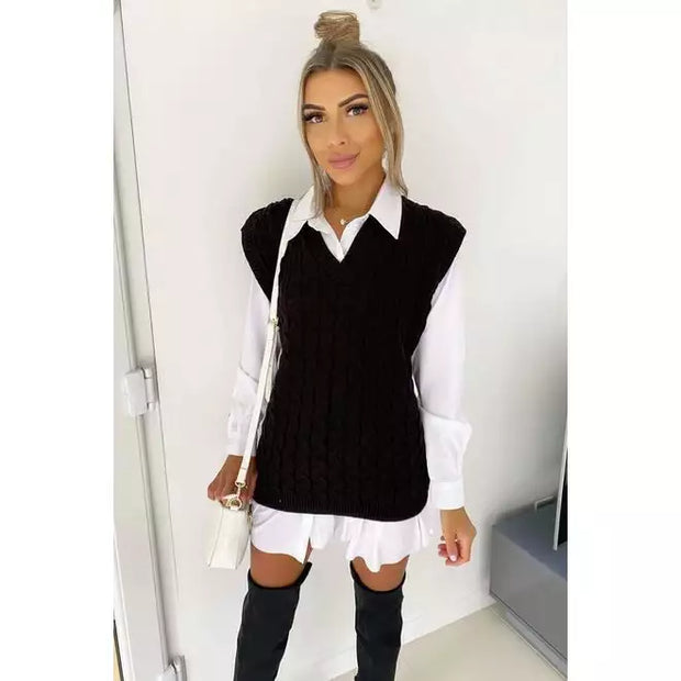 BLACK Cable Knit Sleeveless Vest Top - Beyond paradise