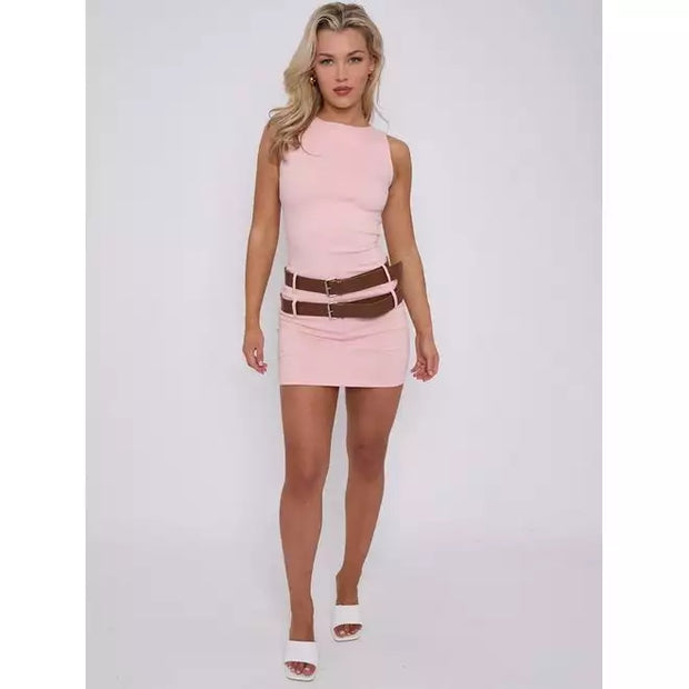 Fitted Dress With Double Belt - Beyond paradise