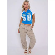 Looks Great Graphic Half Zip Crop Top - Beyond paradise