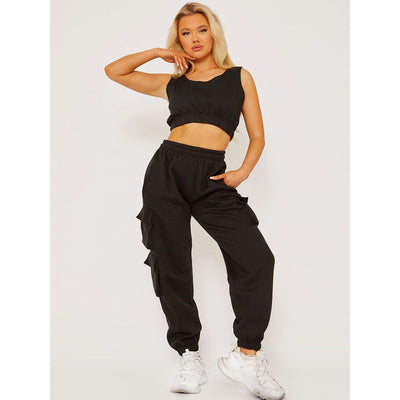 Fleeced Crop Top & Cargo Jogger Co-ord-Fuchsia