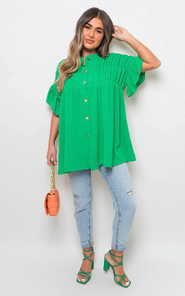 Button Down Pleated Frill Tops - Beyond paradise