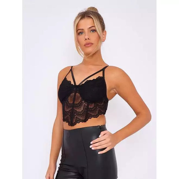 Lace Detail Corset Style Cami Crop Top - Beyond paradise