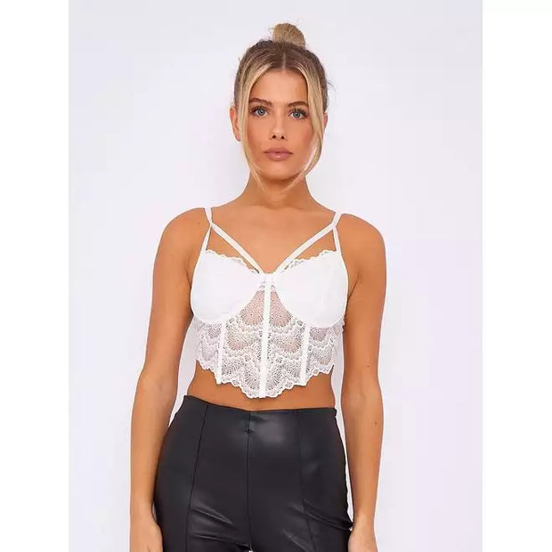 Lace Detail Corset Style Cami Crop Top - Beyond paradise