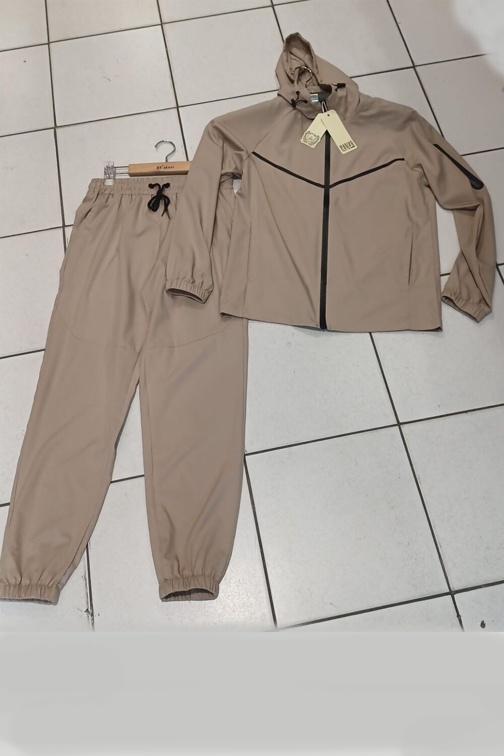 Oatmeal Hooded Windbreaker Jacket With Jogger